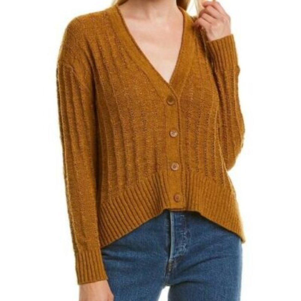 J. Crew Textured V Neck Open Knit Cardigan Sweater